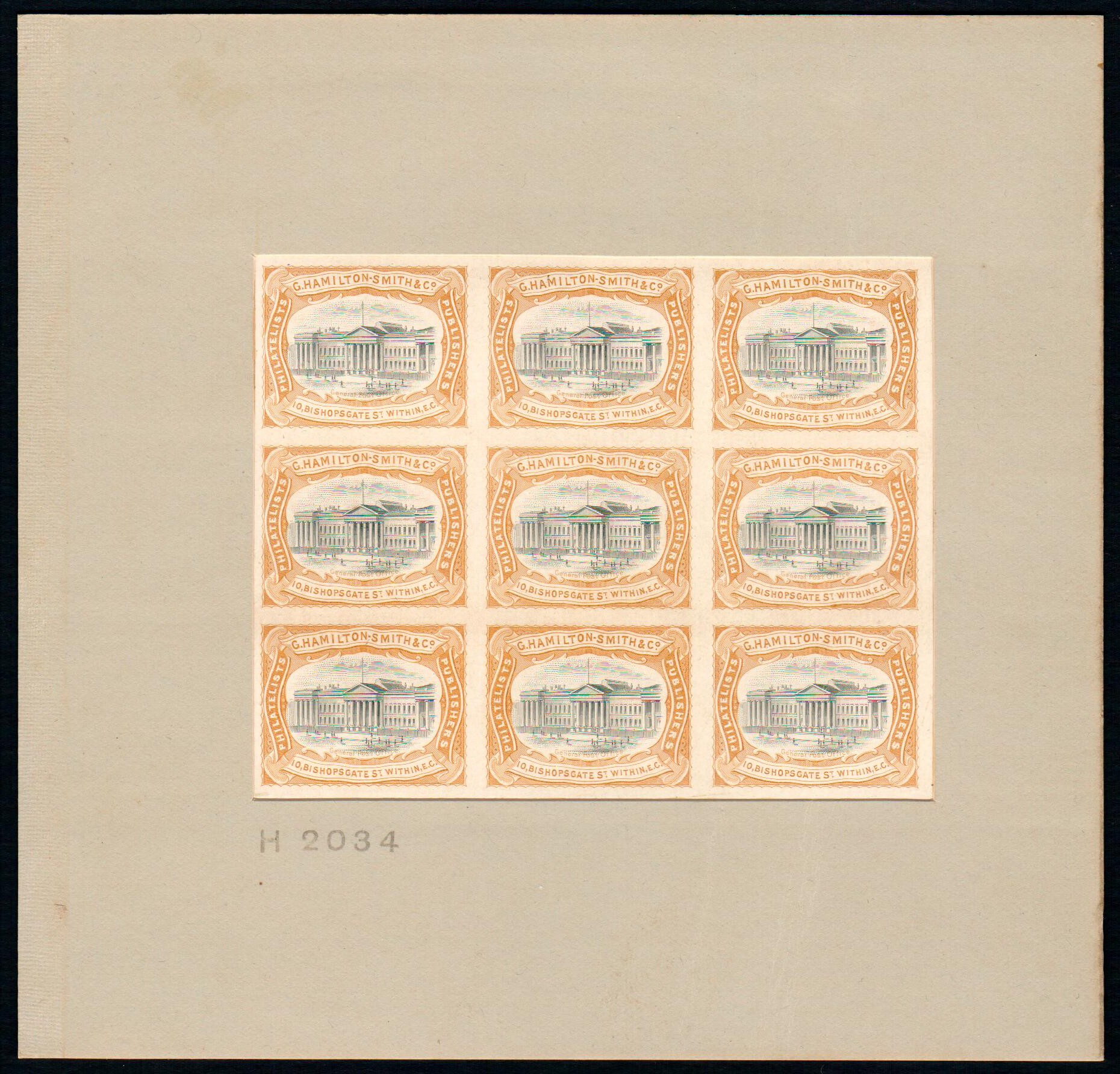 1901 G Hamilton Smith & Co Stamp Dealer advertising stamp PLATE PROOF