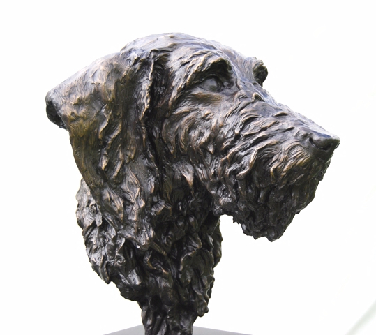 Bronze dog head portrait by JOEL Left Side