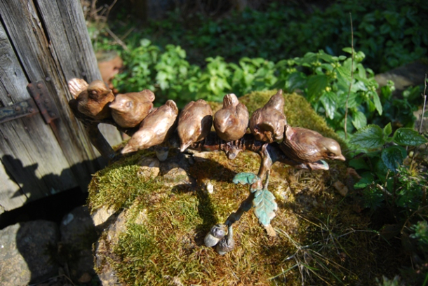 Bronze Wren Family Oak by Sculptress JOEL