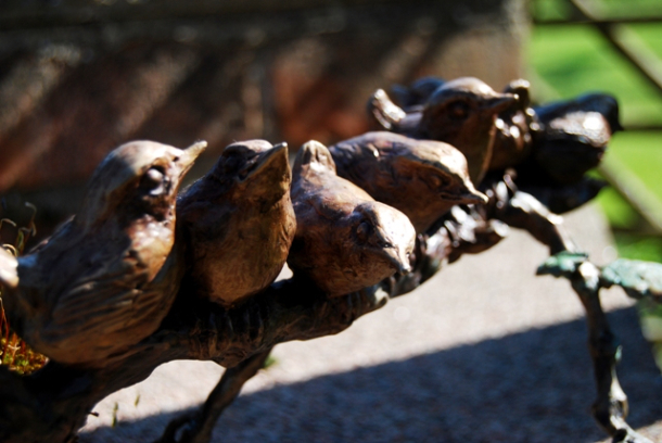 Bronze Wren Family Oak  Sculptress JOEL in close 