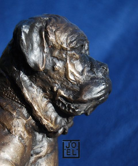 Close up of head of dog sculpture