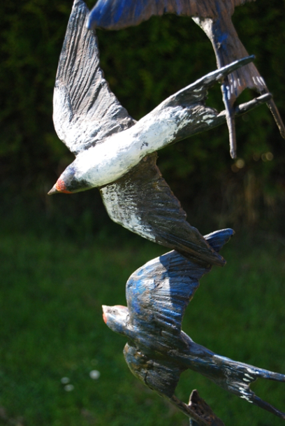 Detail of Five Bronze Swallows by Sculptress JOEL