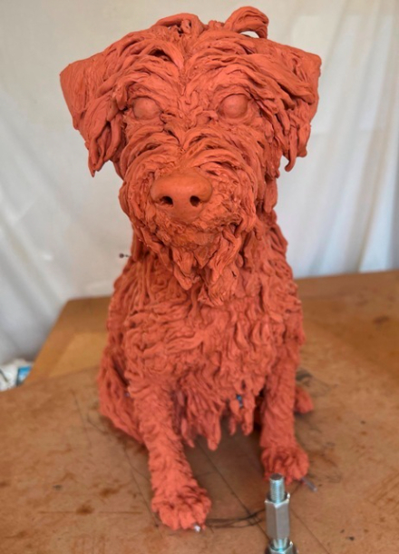 Dog portrait sculpture commission clay by JOEL