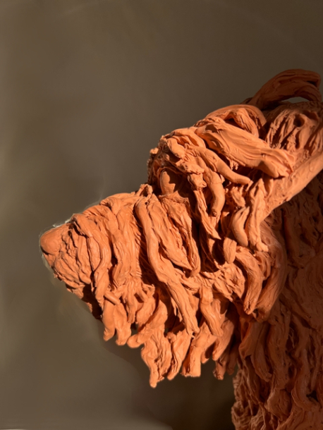 Dog portrait sculpture commission clay by JOEL