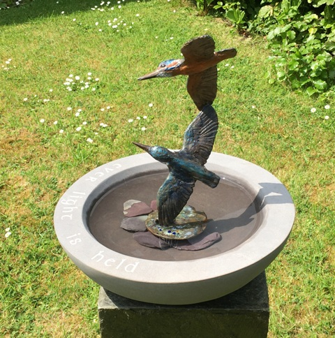 Kingfisher  Pair Ever Light Bird Bath by JOEL
