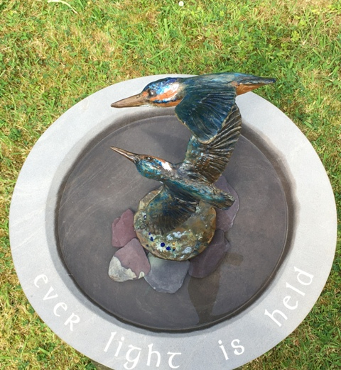 Kingfisher  Pair Ever Light Bird Bath by JOEL