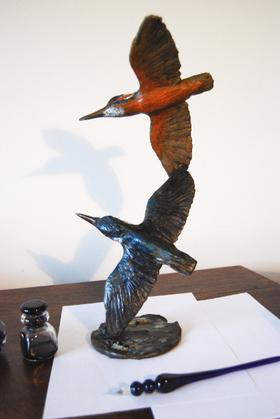 Kingfisher Pair in Flight Sculpture  by JOEL