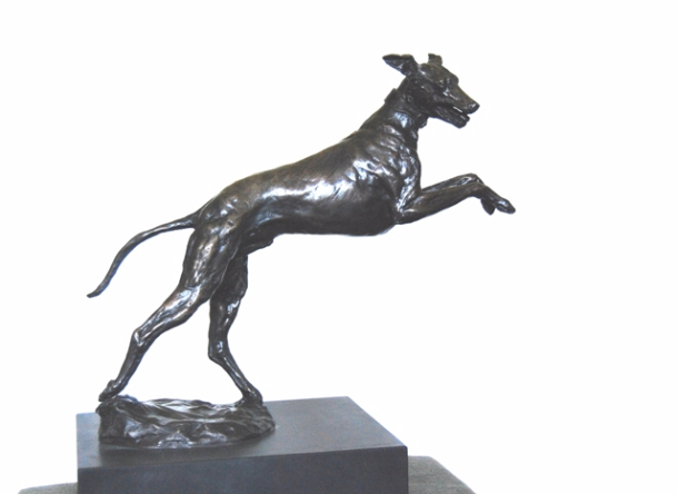 Leaping into Forever dog statue by JOEL