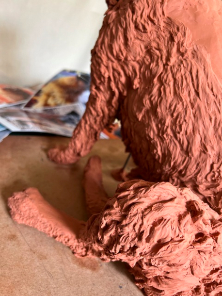 Millie dog sculpture by JOEL in progress 4