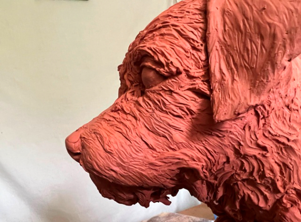 Millie dog sculpture by JOEL in progress 5