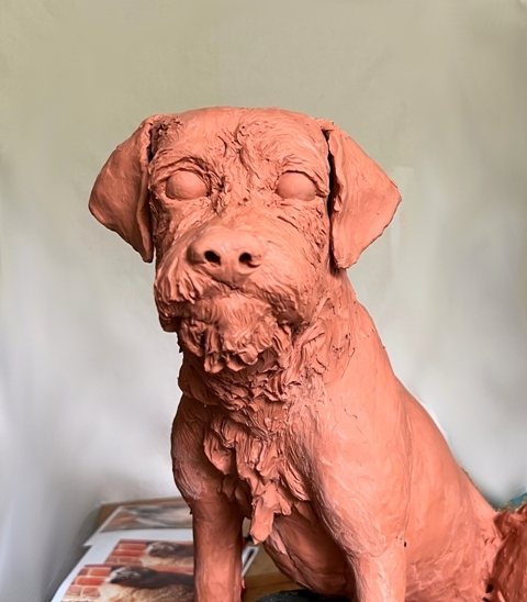 Millie dog sculpture by JOEL in progress