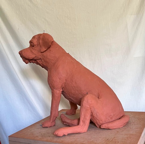 Millie Dog Statue progress side view