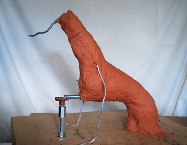 Milo Dog Statue in Progress side view