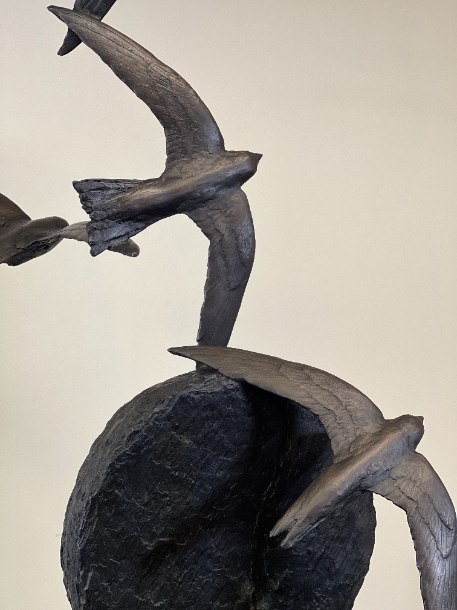 Swift Bronze Bird Sculpture by JOEL Close up