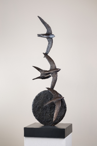 Swift Bronze Bird Sculpture by JOEL side view