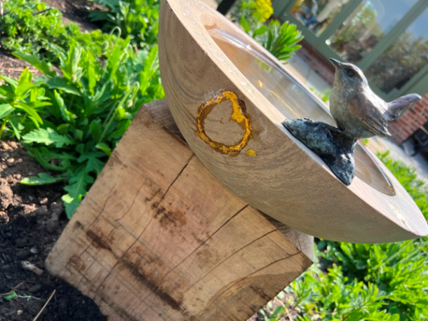 The Golden heart repair Wren Birdbath