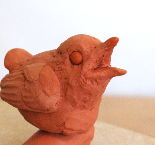 Wren sculpture of Chick hungry bird by joel